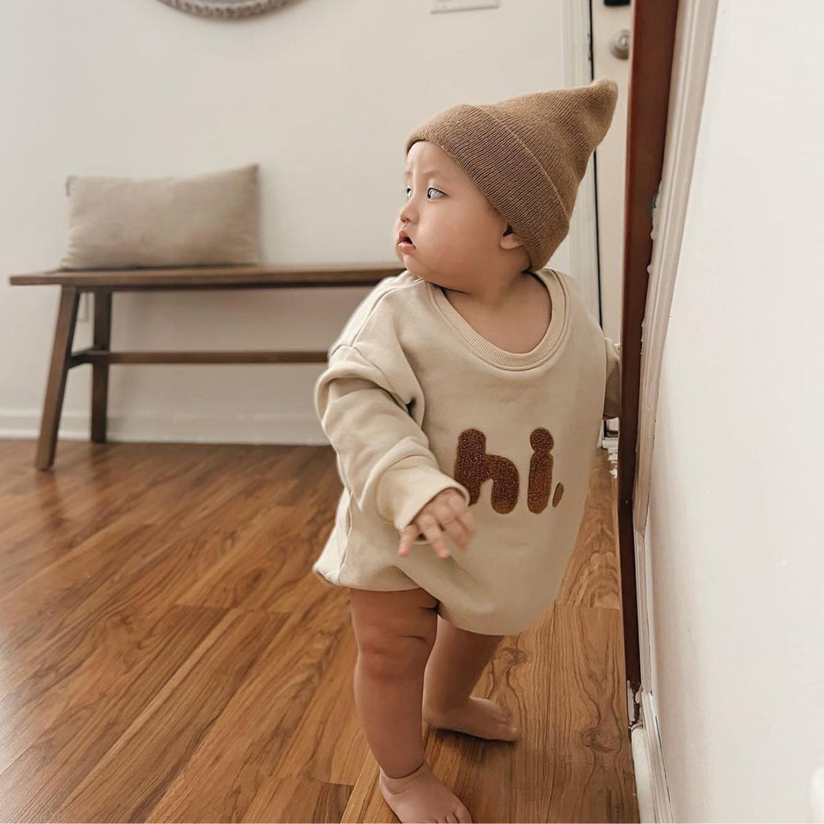 Casual Long Sleeve Letter Embroidery Romper - Tiny Cherub