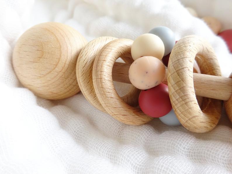 Silicone Beads Raw Wooden Rattles - Tiny Cherub