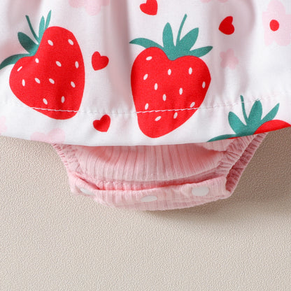 Sleeveless Infant Strawberry Print Bow Romper - Tiny Cherub