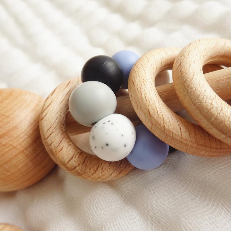 Silicone Beads Raw Wooden Rattles - Tiny Cherub